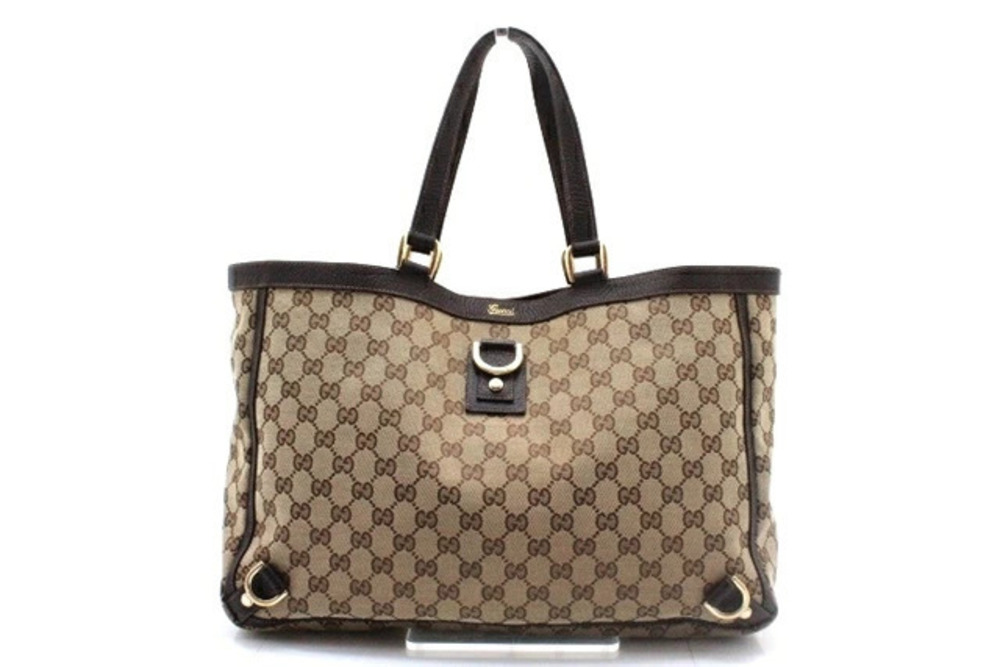 Gucci tote bag embossed canvas Beige Cream Charcoal Black